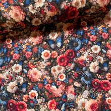 Lade das Bild in den Galerie-Viewer, Stoff Meterware Baumwollstoff Patchwork 50 cm Blumen Schmetterlinge Blumenfeld