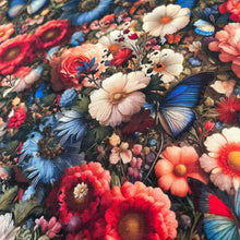 Lade das Bild in den Galerie-Viewer, Stoff Meterware Baumwollstoff Patchwork 50 cm Blumen Schmetterlinge Blumenfeld