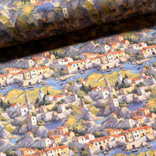 Lade das Bild in den Galerie-Viewer, Baumwollstoff I Stoff Meterware Patchwork Mediterrane Häuser Stadtmotiv Malerei