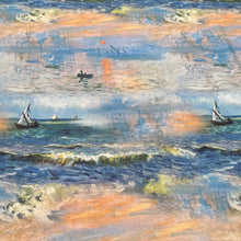 Lade das Bild in den Galerie-Viewer, Baumwollstoff I Stoff Meterware Patchwork Segelboote Sonnenuntergang Monet-Stil