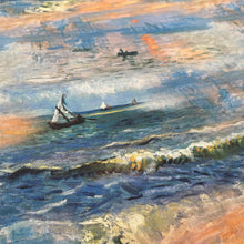 Lade das Bild in den Galerie-Viewer, Baumwollstoff I Stoff Meterware Patchwork Segelboote Sonnenuntergang Monet-Stil