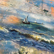 Lade das Bild in den Galerie-Viewer, Baumwollstoff I Stoff Meterware Patchwork Segelboote Sonnenuntergang Monet-Stil