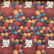 Lade das Bild in den Galerie-Viewer, Baumwollstoff I Spielende Katze mit diversen Wollknäueln