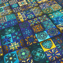 Lade das Bild in den Galerie-Viewer, Baumwolle I Patchworkstoff Mandala Ornamente Yantra Blau