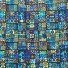 Lade das Bild in den Galerie-Viewer, Baumwolle I Patchworkstoff Mandala Ornamente Yantra Blau