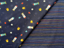 Lade das Bild in den Galerie-Viewer, Bio Baumwollstoff OEKO-TEX Standart | Bunte Streifen auf Dunkelblau
