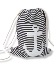 Lade das Bild in den Galerie-Viewer, Beutel / Rucksack im maritimen Design mit Streifen und Anker Print, Sportbeutel, Unisex