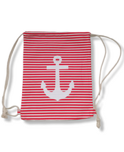 Lade das Bild in den Galerie-Viewer, Beutel / Rucksack im maritimen Design mit Streifen und Anker Print, Sportbeutel, Unisex