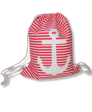 Lade das Bild in den Galerie-Viewer, Beutel / Rucksack im maritimen Design mit Streifen und Anker Print, Sportbeutel, Unisex