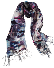 Lade das Bild in den Galerie-Viewer, XXL Langer Schal Cashmere-Feeling Ölmalerei Häuser Haus Kunst Kuschelig Warm Neu