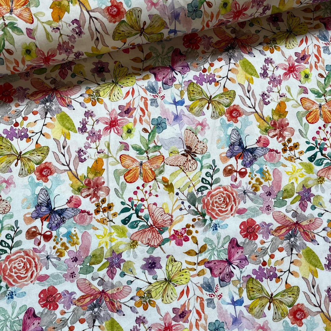 Baumwollstoff | Patchwork Blumen Blumenfeld Schmetterlinge