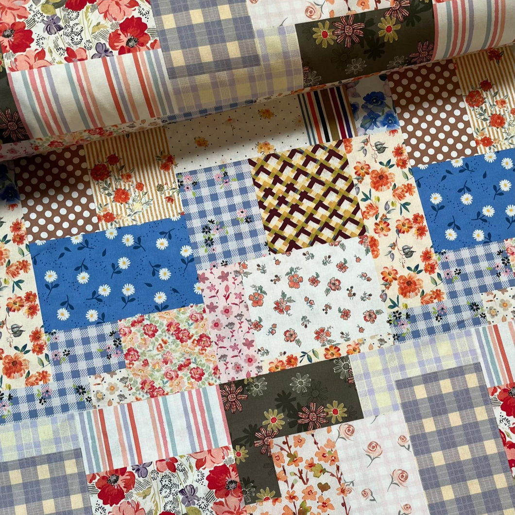 Stoff Meterware Baumwollstoff Patchwork 50 cm Blumen Blumenmuster Abstrakt