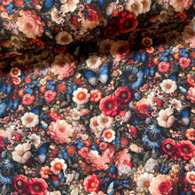 Lade das Bild in den Galerie-Viewer, Stoff Meterware Baumwollstoff Patchwork 50 cm Blumen Schmetterlinge Blumenfeld
