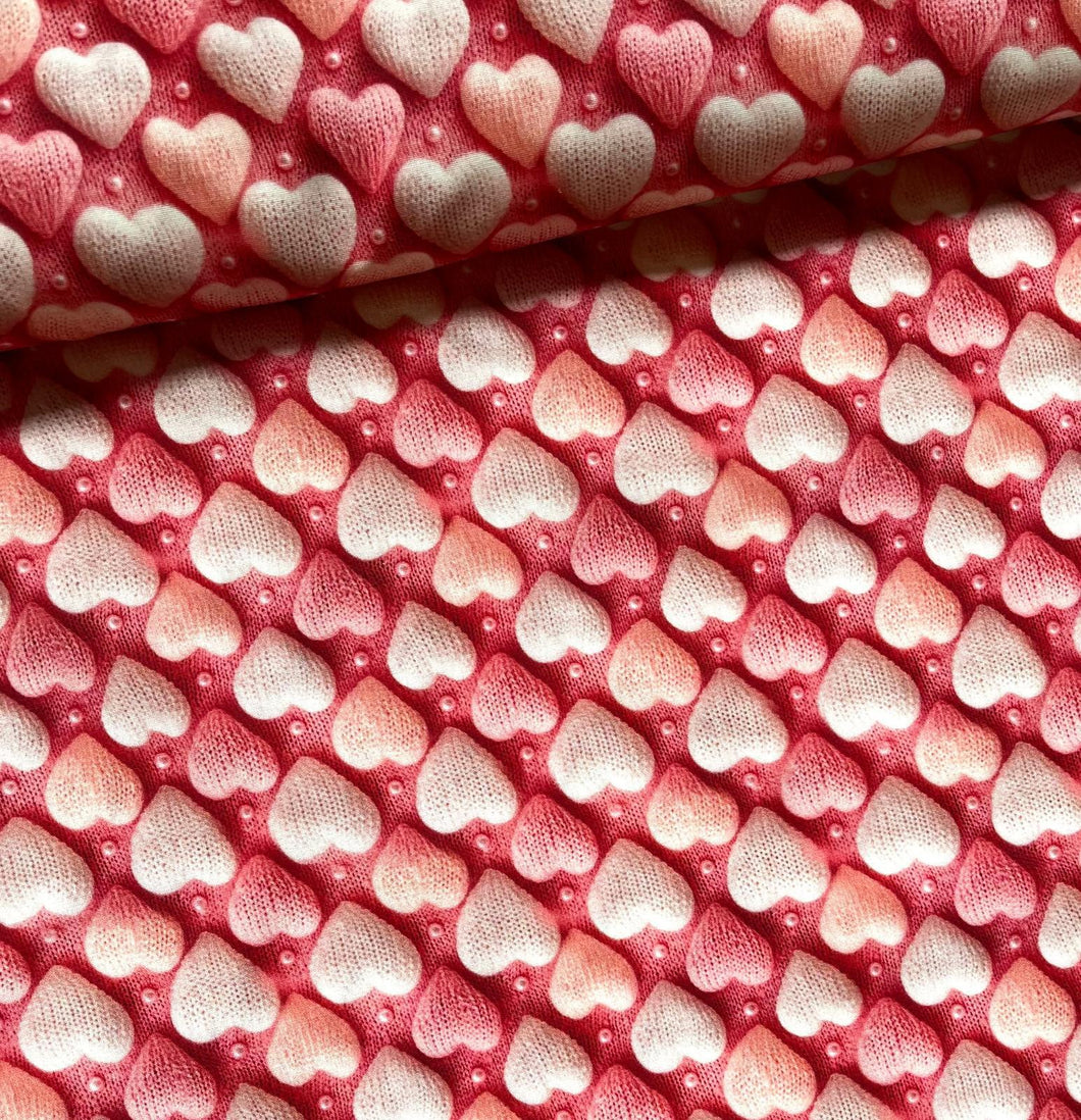 Baumwollstoff I Love Herz 3D-Strickmuster Rosa Liebe
