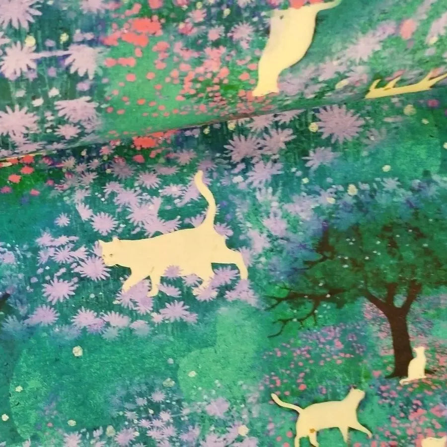 Baumwollstoff | Patchwork Katzen im Garten Blumen
