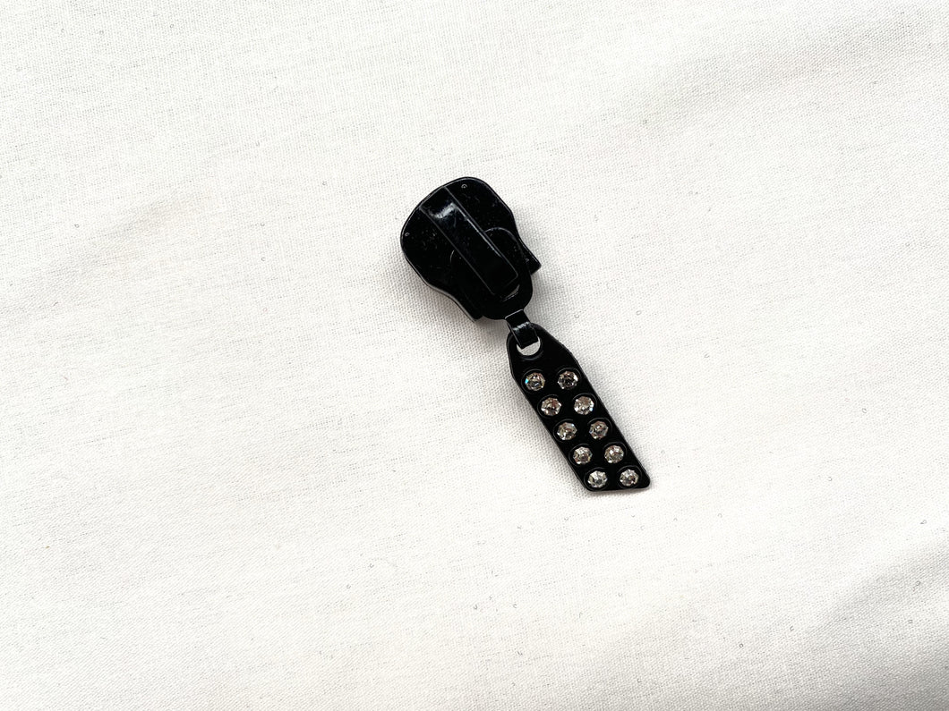 Reißverschlussschieber | Zipper mit Strasssteinen in Schwarz